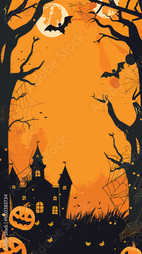 Flat lay Vector Illustration hand drawn flat halloween frame template, Happy Halloween