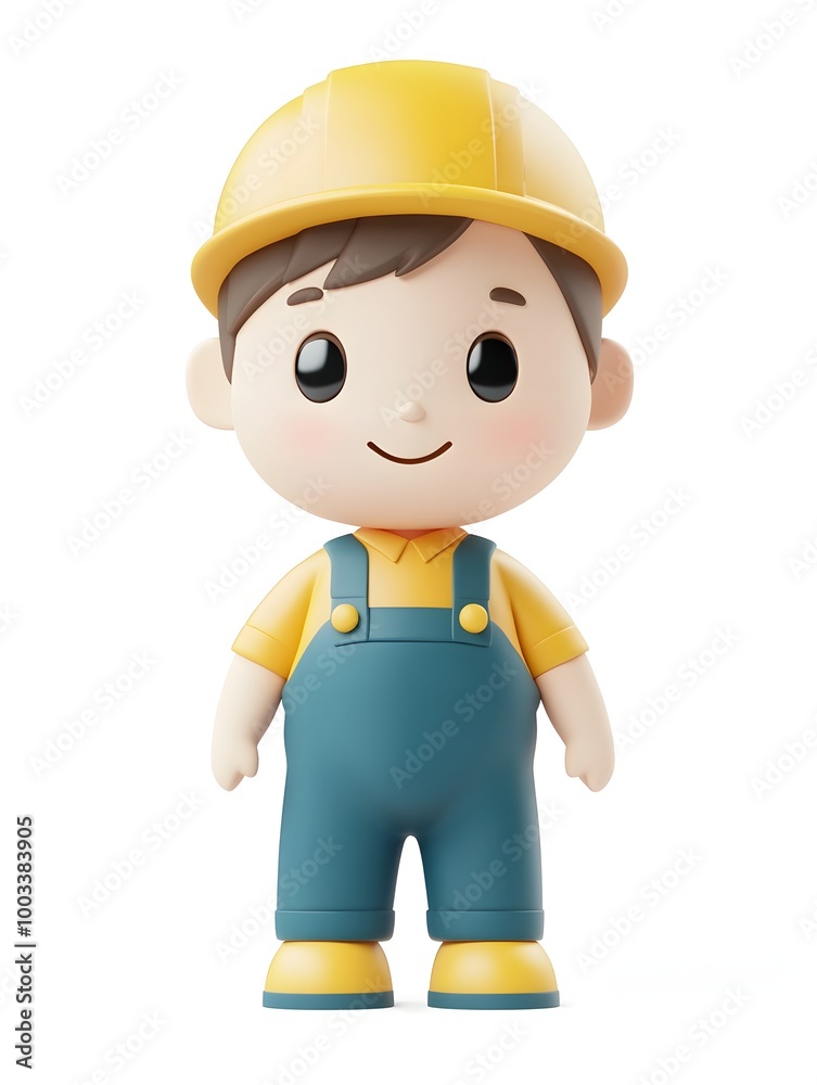 Cute and Friendly 3D Character of a Factory Worker Wearing a Uniform with Hard Hat and Safety Vest,Isolated on a Clean White Background Cute and Friendly 3D Character of a Factory Worker Wearing a Uniform with Hard Hat and Safety Vest,Isolated on a Clean White Background