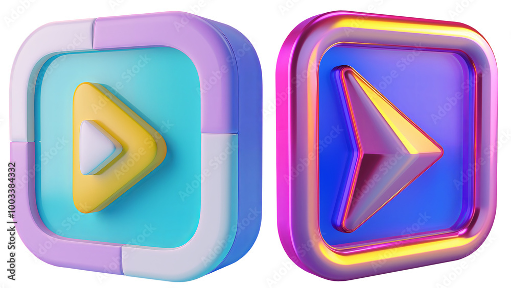 set of colorful play button symbol. 3D Icon Concept set of colorful play button symbol. 3D Icon Concept