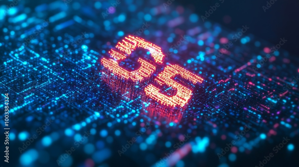A secure 5G network visualized by encrypted data traveling through high-speed networks, protecting users from cyber threats. A secure 5G network visualized by encrypted data traveling through high-speed networks, protecting users from cyber threats.