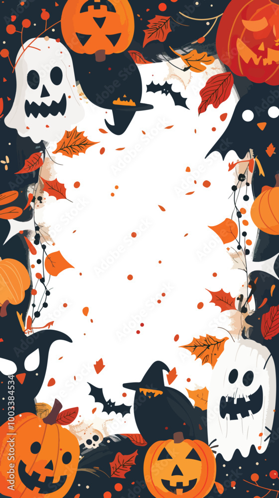 Flat lay Vector Illustration hand drawn flat halloween frame template, Happy Halloween Flat lay Vector Illustration hand drawn flat halloween frame template, Happy Halloween