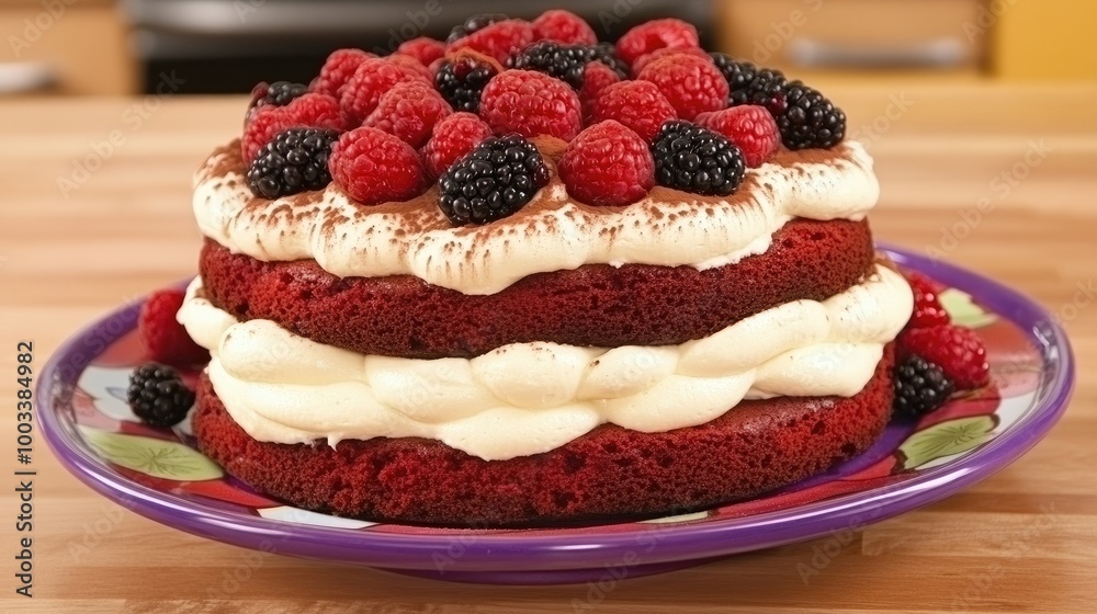 Decadent Red Velvet Cake with Berries and Cream Decadent Red Velvet Cake with Berries and Cream