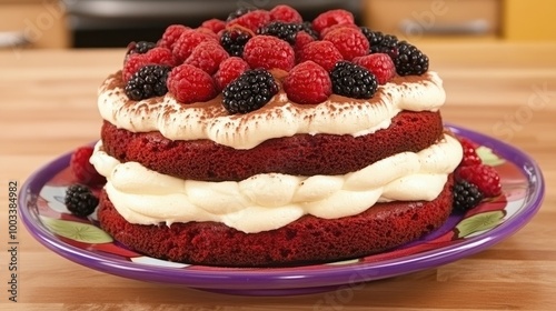 Wallpaper Mural Decadent Red Velvet Cake with Berries and Cream Torontodigital.ca