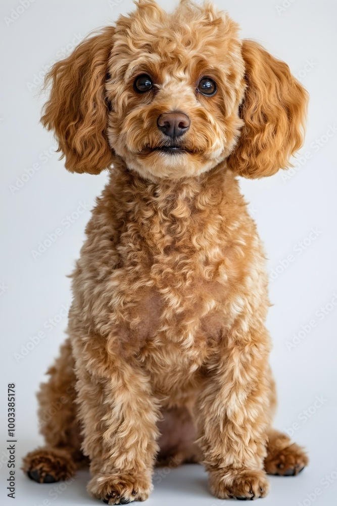 A Portrait of a Poodle Sitting on a Plain White Background A Portrait of a Poodle Sitting on a Plain White Background