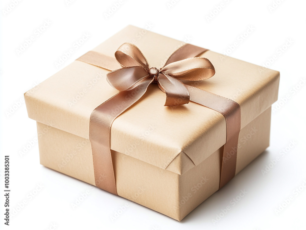 Obraz premium A beautifully wrapped gift box with a ribbon, isolated on white.