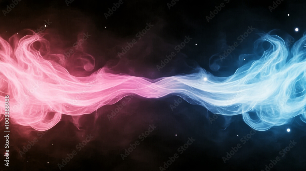 Abstract pink and blue smoke swirls against a black background. Abstract pink and blue smoke swirls against a black background.