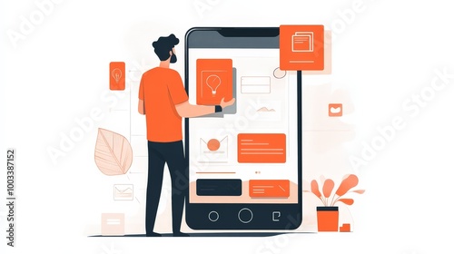 A UX/UI designer working on an intuitive mobile app interface, focusing on user experience, clean layout, and seamless navigation.