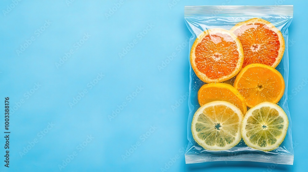 custom made wallpaper toronto digitalFresh Citrus Slices in Vacuum Sealed Bag on Blue Background