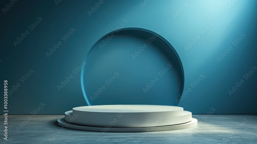 White Circular Platform on a Teal Wall with an Oval-Shaped Recess White Circular Platform on a Teal Wall with an Oval-Shaped Recess