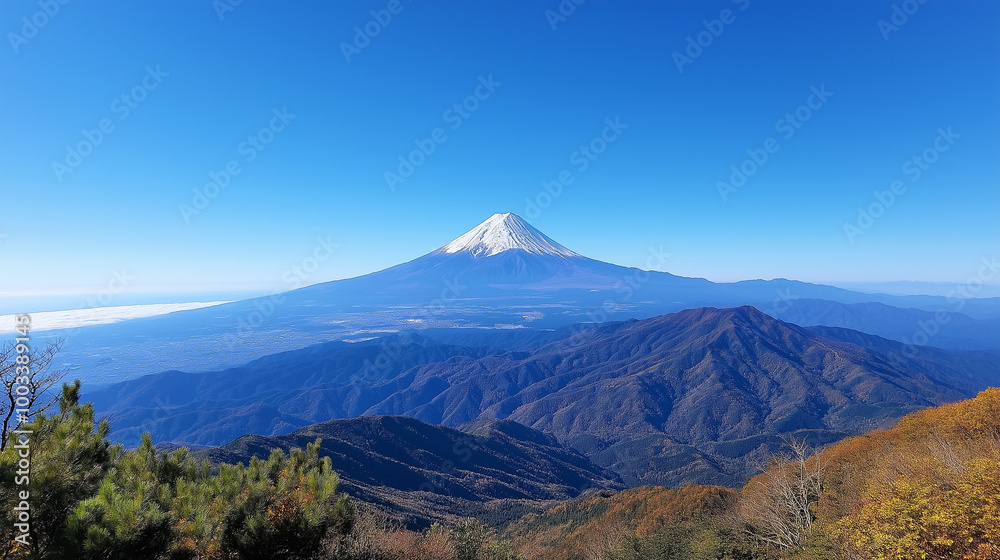 photo of Mount Fuji under a clear blue sky. photo of Mount Fuji under a clear blue sky.