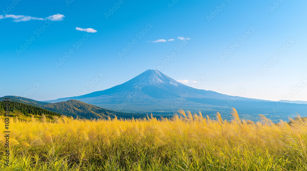 Obraz premium photo of Mount Fuji under a clear blue sky.