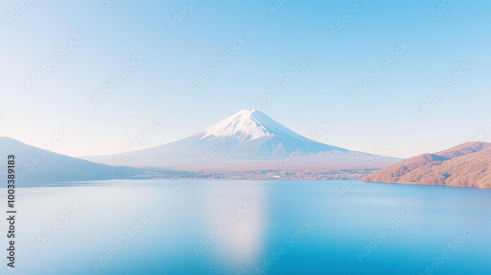Fototapeta premium photo of Mount Fuji under a clear blue sky.