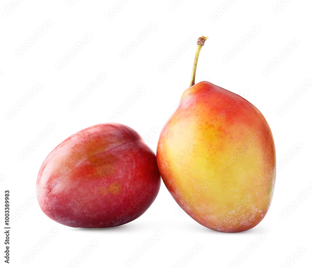 Two fresh ripe plums isolated on white Two fresh ripe plums isolated on white