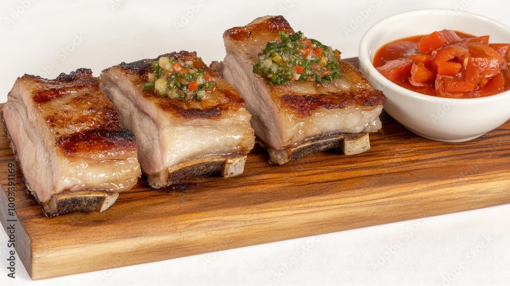 Rustic Dining Table Setting with Grilled Pork Dish Rustic Dining Table Setting with Grilled Pork Dish