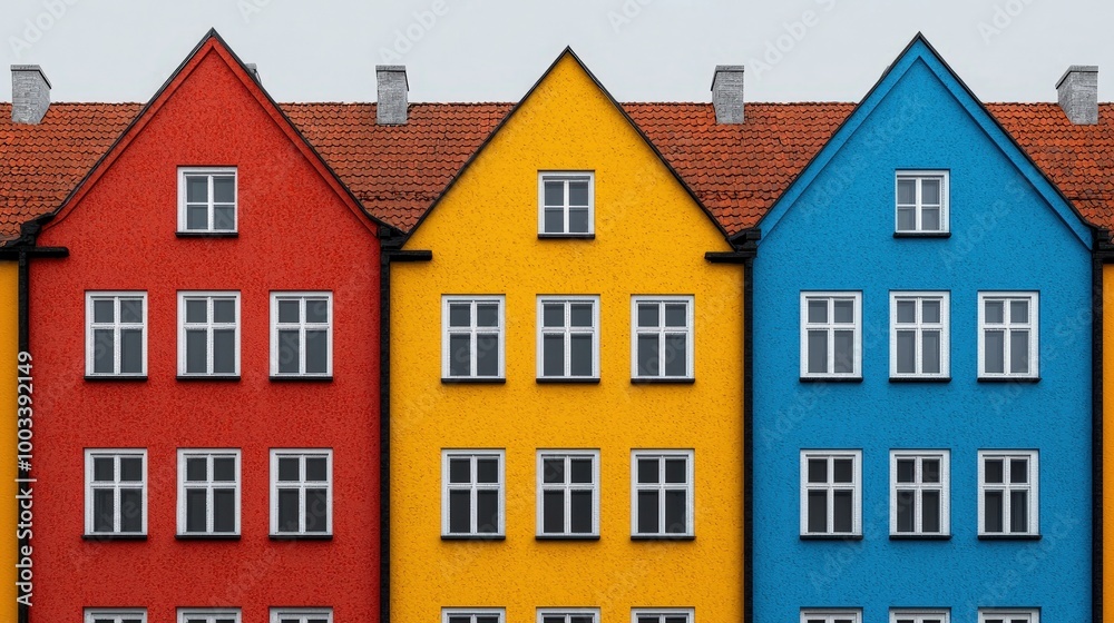 Colorful Row of Houses with Windows European Architecture Colorful Row of Houses with Windows European Architecture