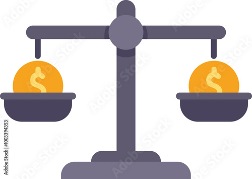 Balance scale weighing two gold coins representing the concept of financial equality
