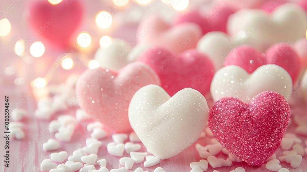 Pink and white hearts with bokeh background Pink and white hearts with bokeh background