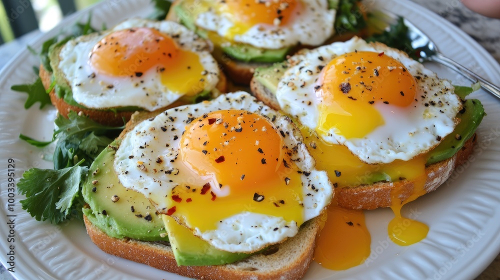 Aesthetic Breakfast Scene with Eggs and Avocado Toast Aesthetic Breakfast Scene with Eggs and Avocado Toast