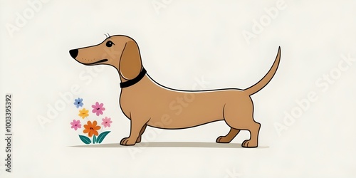 A cartoon dachshund dog with a long body and short legs, in a simple minimalist style