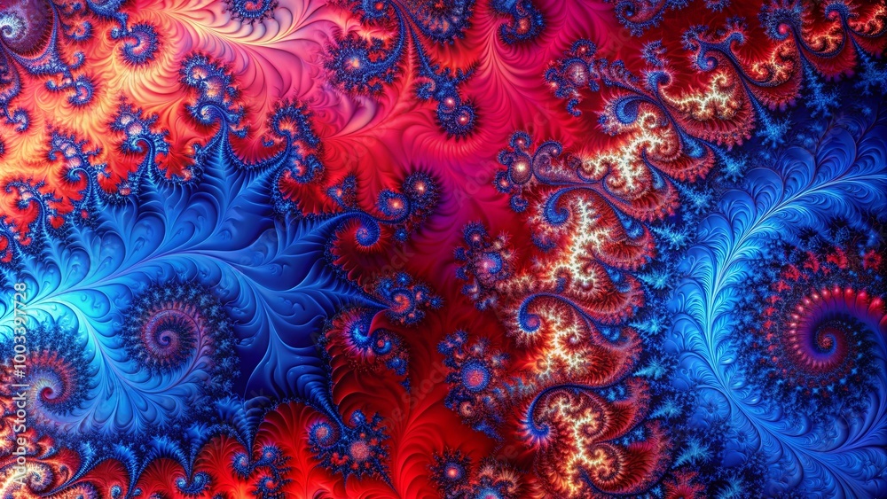 A hypnotic tapestry of intricate swirls and fractal patterns, painted in vibrant shades of crimson, cobalt, and gold, forming a mesmerizing abstract landscape. A hypnotic tapestry of intricate swirls and fractal patterns, painted in vibrant shades of crimson, cobalt, and gold, forming a mesmerizing abstract landscape.
