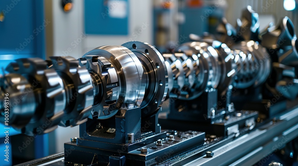 Crankshaft After Repair: Rotating on Stand and Tested by CMM Coordinate Machine in Service Industry Crankshaft After Repair: Rotating on Stand and Tested by CMM Coordinate Machine in Service Industry