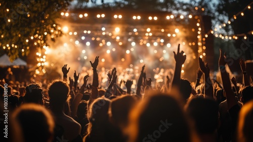 Obraz na płótnie Crowd at a music festival with their hands raised. w salonie