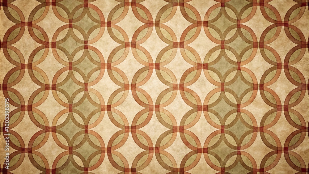 Naklejka premium Vintage Abstract Pattern with Intersecting Circles on Aged Paper Background
