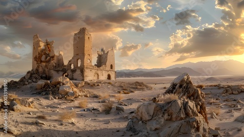 CASTLE RUINS IN THE DESERT WALLPAPER BACKGROUND	
