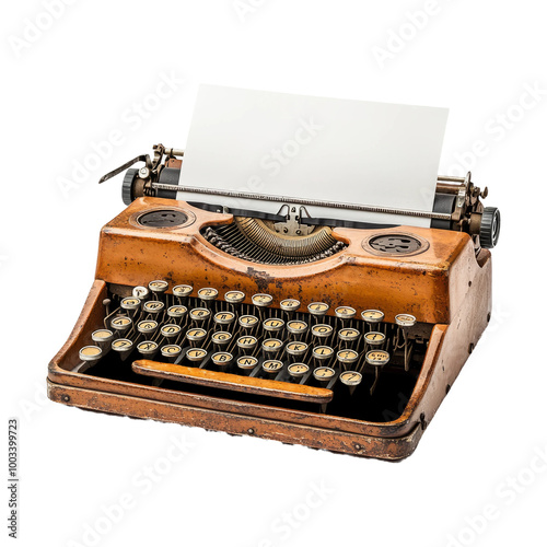 Vintage typewriter with blank paper on isolated background