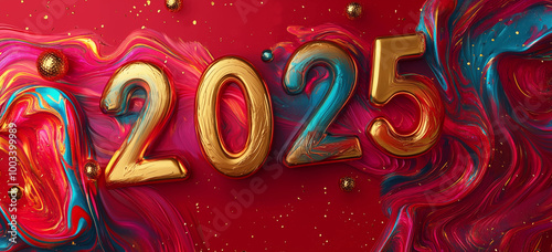 Beautiful sand paint abstract art 2025 new year font	
 photo