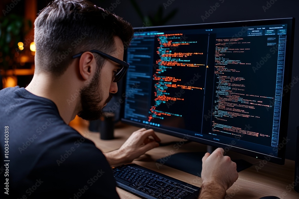 A hacker sending commands to breach a secure server, with complex code and digital logs flashing on the screen as the attack progresses A hacker sending commands to breach a secure server, with complex code and digital logs flashing on the screen as the attack progresses