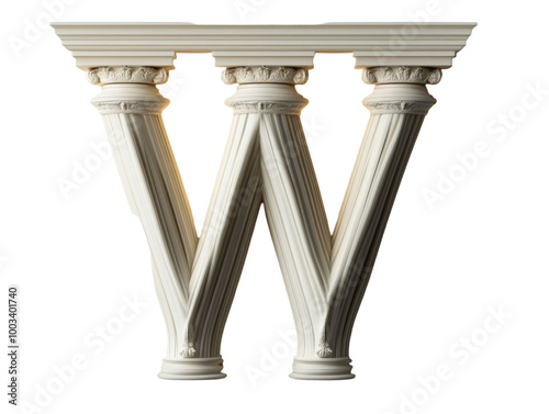 Three White Columns Forming a Letter W. photo