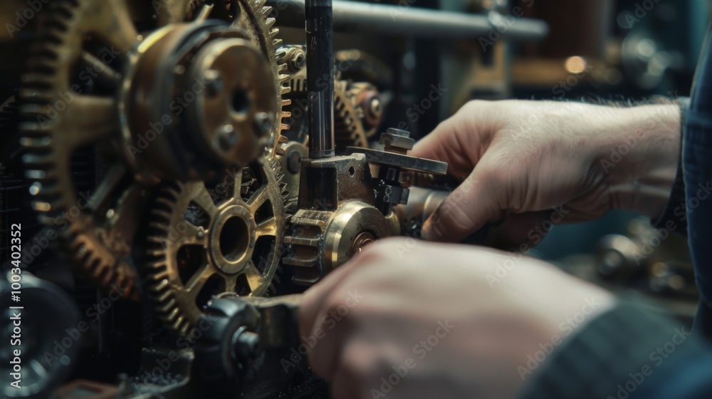 Close-Up of Hands Working on Mechanical Gears Close-Up of Hands Working on Mechanical Gears