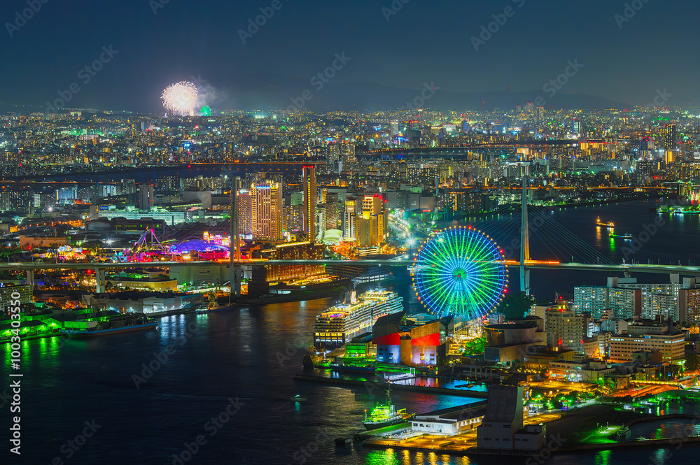 Fototapeta premium 花火大会の日の大阪の夜景