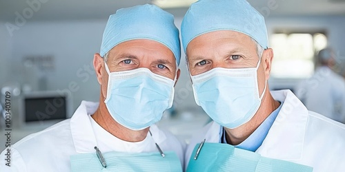 Two Doctors Wearing Surgical Masks and Caps in a Hospital