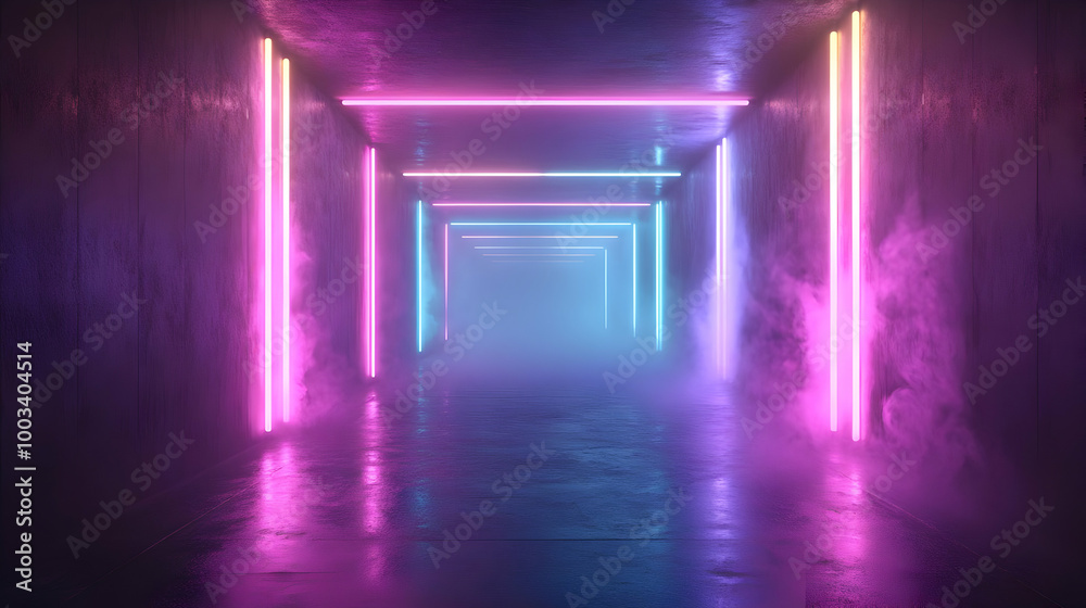 Neon Lights Corridor 3D Render Neon Lights Corridor 3D Render