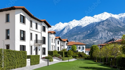 Wallpaper Mural Luxurious Mountainside Village with Snow Capped Peaks and Lush Greenery Torontodigital.ca