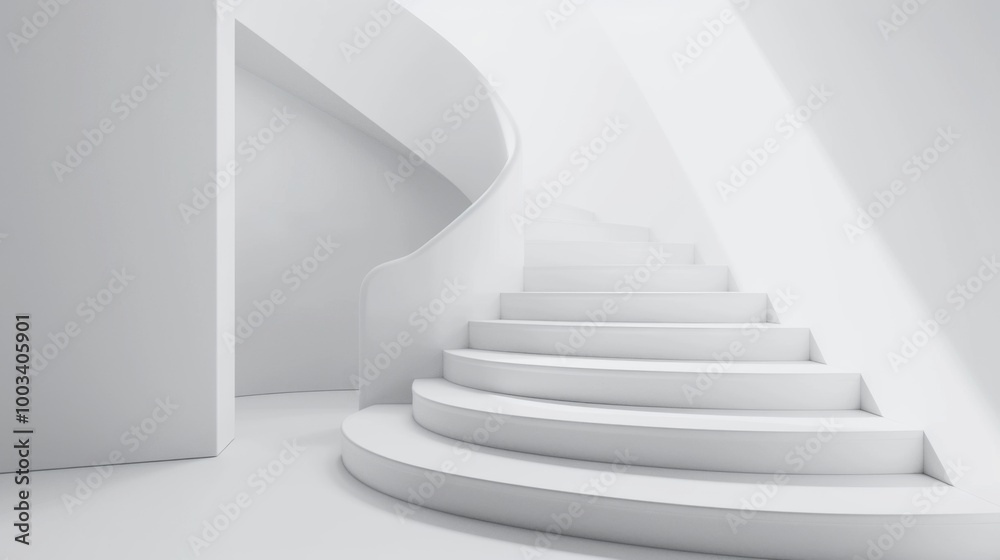 Minimalist 3D Spiral Staircase in Bright Environment Minimalist 3D Spiral Staircase in Bright Environment