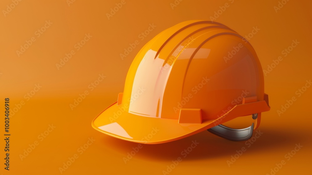 Minimalist 3D Orange Safety Helmet on Solid Background Minimalist 3D Orange Safety Helmet on Solid Background