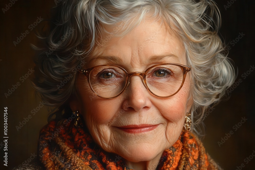 joyful closeup portrait of an elderly woman with a warm smile wearing fashionable eyeglasses exuding happiness and wisdom against a soft neutral backdrop embodying the beauty of aging gracefully joyful closeup portrait of an elderly woman with a warm smile wearing fashionable eyeglasses exuding happiness and wisdom against a soft neutral backdrop embodying the beauty of aging gracefully
