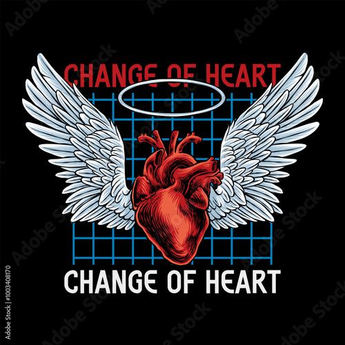 hand drawn winged heart streetwear t-shirt design