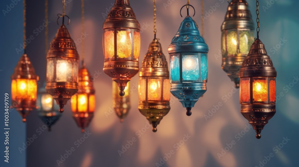 Obraz premium Traditional Ramadan Lanterns Hanging in a Room