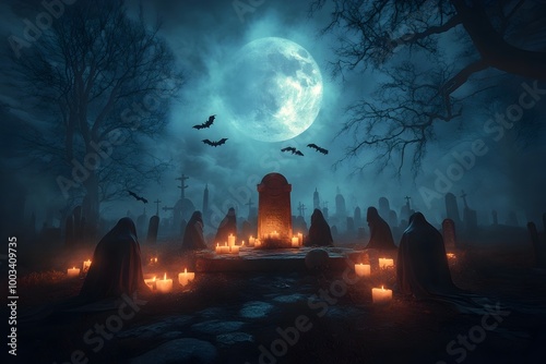 Grim Reaper s Harvest Macabre Autumn Festival in a Mysterious Cemetery photo