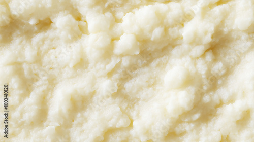 a close-up, top-down view of daikon puree spread across the entire frame, showcasing its pale white color and smooth texture