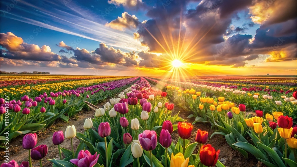 Φωτογραφία A colorful field flower blooms brilliantly, standing out against a radiant, sunny landscape, where vibrant colors harmonize with the warmth of the bright sky