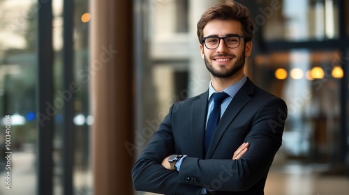 Confident Businessman Standing in Modern Office Space