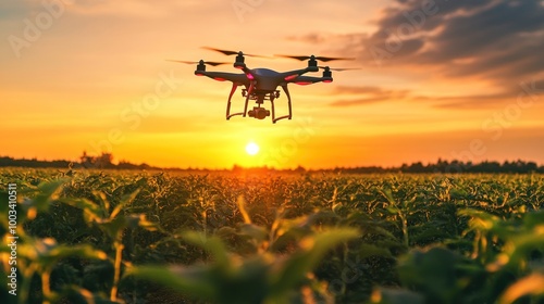 Show farmers using drones and smart irrigation systems to monitor and manage their crops efficiently