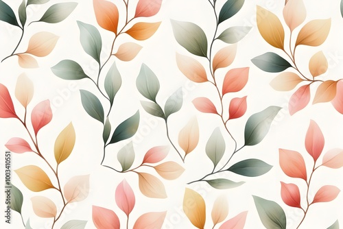 Delicate Floral Pattern in Pastel Shades on Clean White Background