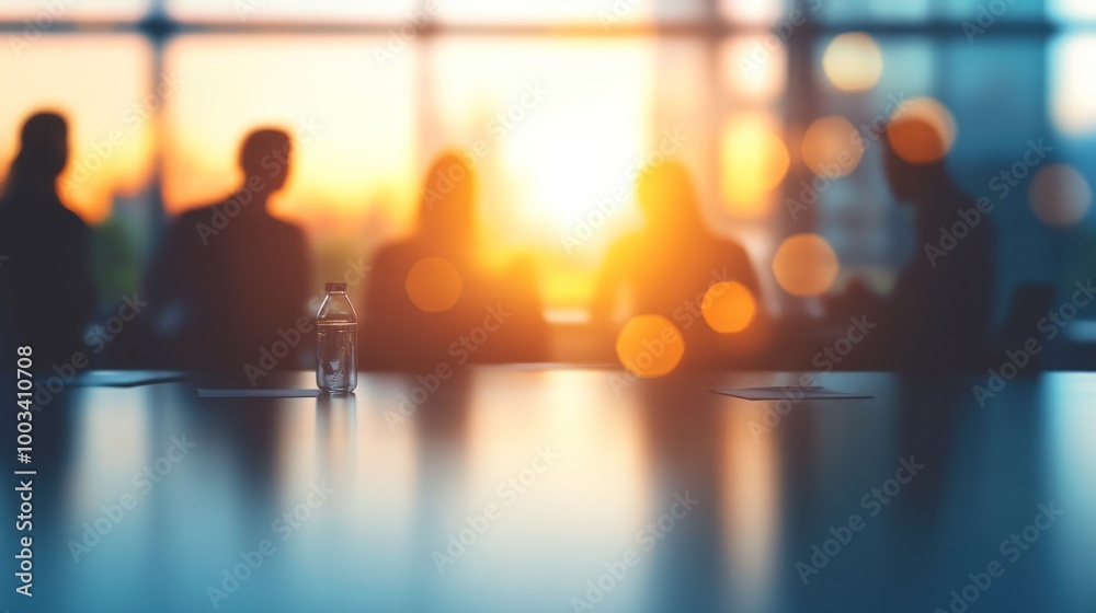 Silhouettes of People at Sunset in an Office Meeting Silhouettes of People at Sunset in an Office Meeting