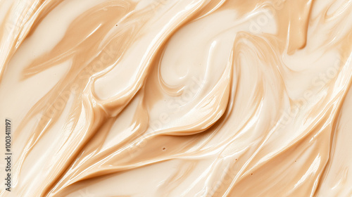 a close-up, top-down view of hazelnut and cashew butter spread across the frame, filling the image with its light brown and ivory colors